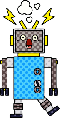 Bir insan tarafından çizilmiş arızalı bir robotun çizgi roman tarzı