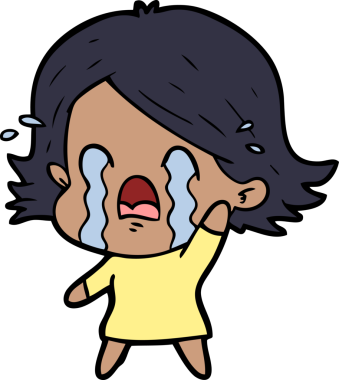 Bir insan tarafından çizilmiş ağlayan çizgi film kadını.