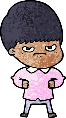 Bir insan tarafından çizilmiş sinirli çizgi film çocuğu.