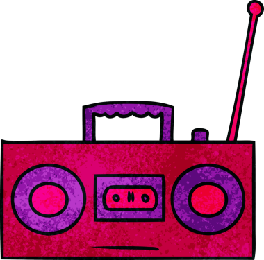 Bir insan tarafından çizilmiş retro kaset çaların el çizimi karalamaları