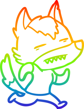 Gökkuşağı gradyan çizgi çizimi bir insan tarafından çizilmiş dişleri gösteren bir kurt çizgi