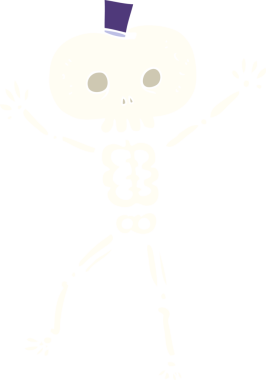 Bir insan tarafından çizilmiş dans eden iskeletin düz renk çizimi