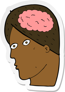 Bir insan tarafından çizilmiş beyin sembollü bir karikatür kafasının çıkartması.