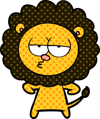 Bir insan tarafından çizilmiş canı sıkkın bir aslan.