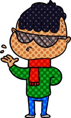 Bir insan tarafından çizilmiş güneş gözlüğü takan çizgi film çocuğu.