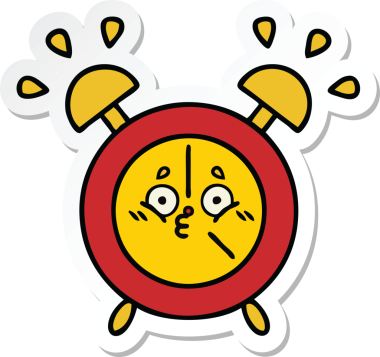 Bir insan tarafından çizilmiş şirin bir çizgi film çalar saatinin çıkartması.