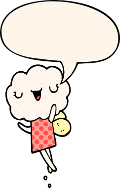 Bir insan tarafından çizilmiş, çizgi roman tarzında konuşma baloncuğu olan sevimli çizgi film yaratığı.