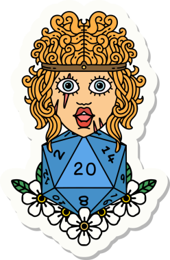 Bir insan tarafından çizilmiş 20 zarlı bir insan barbarının çıkartması.