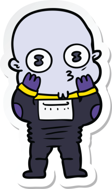 Bir insan tarafından çizilmiş garip kel bir uzay adamının çıkartması.