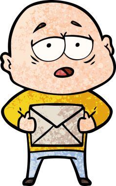 Bir insan tarafından çizilmiş yorgun, kel bir adam.