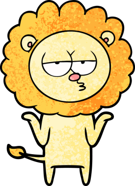 Bir insan tarafından çizilmiş canı sıkkın bir aslan.