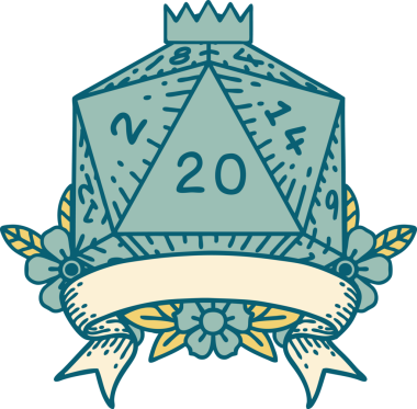 Retro Dövme Biçimi Doğal 20 kritik vuruş D20 zar bir insan tarafından çizildi