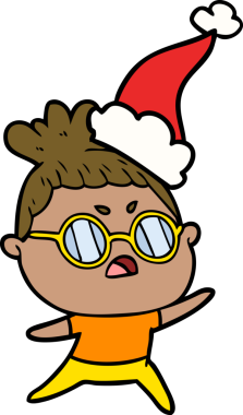 Bir insan tarafından çizilmiş Noel Baba şapkası giyen rahatsız bir kadının el çizimi.