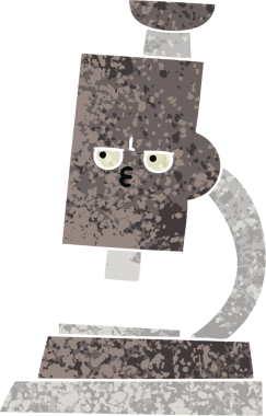 Bir insan tarafından çizilmiş mikroskobun retro illüstrasyon tarzı karikatürü