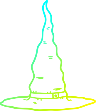 Bir insan tarafından çizilmiş bir çizgi film cadısı şapkasının soğuk çizgi çizimi.