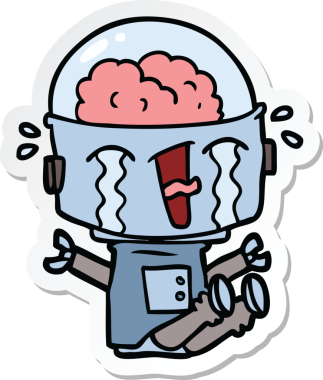 Bir insan tarafından çizilmiş ağlayan bir robot çıkartması.