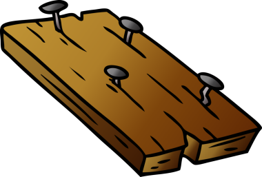 Bir insan tarafından çizilmiş bir tahtaya el çizimi karikatür çiviler