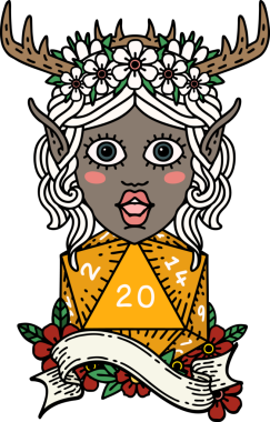 Retro Dövme Tarzı Elf Karakteri Bir insan tarafından çizilmiş doğal yirmi zar ile