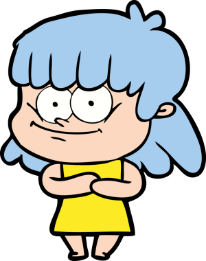 Bir insan tarafından çizilmiş gülümseyen bir kadın.