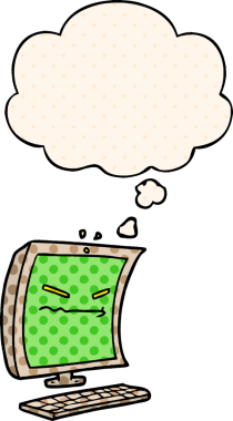 Bir insan tarafından çizilmiş, düşünce baloncuklu siber zorbalık çizgi filmi.