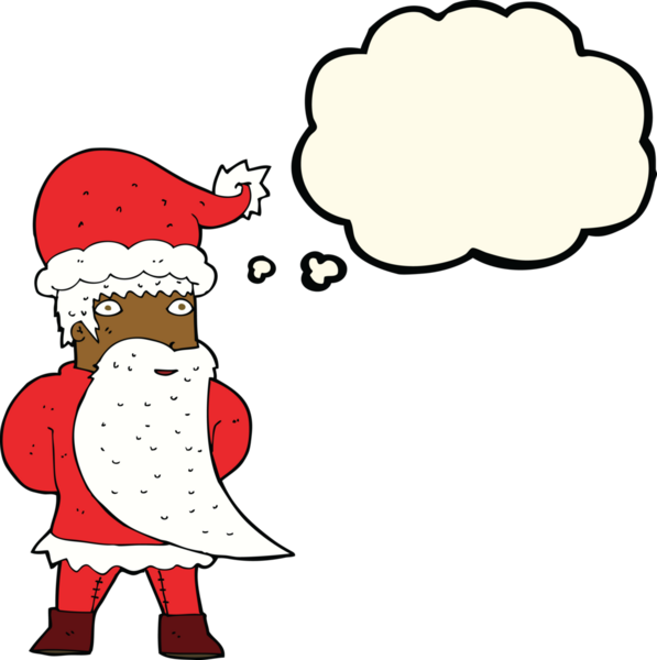 Bir insan tarafından çizilmiş düşünce baloncuklu Noel Baba çizgi filmi.