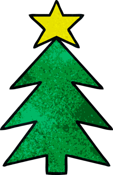 Bir insan tarafından çizilmiş bir Noel ağacının retro grunge desenli karikatürü
