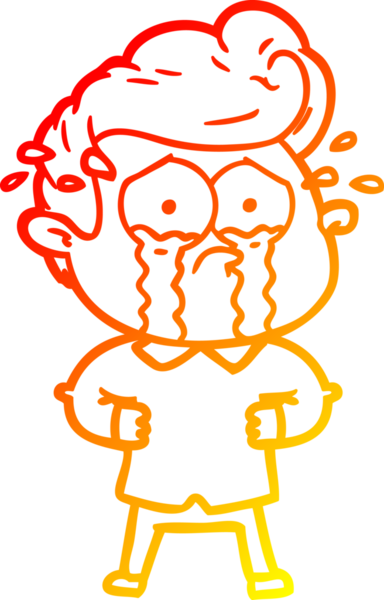 Bir insan tarafından çizilmiş, elleri kalçasında ağlayan bir çizgi film karakteri çizimi.