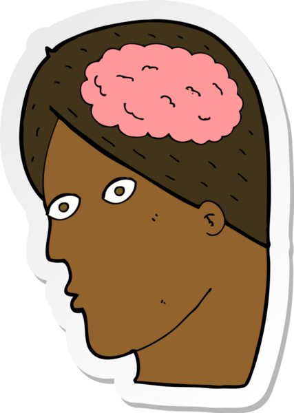 Bir insan tarafından çizilmiş beyin sembollü bir karikatür kafasının çıkartması.