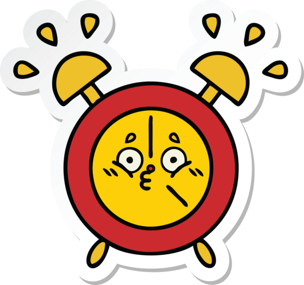 Bir insan tarafından çizilmiş şirin bir çizgi film çalar saatinin çıkartması.