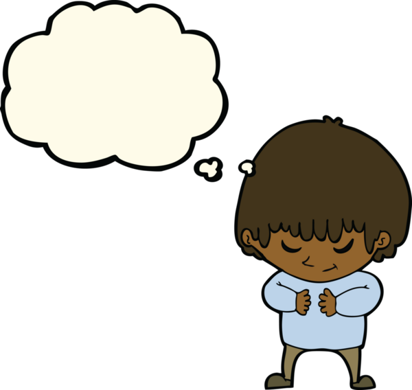 Bir insan tarafından çizilmiş düşünce kabarcığı olan utangaç bir çocuk.