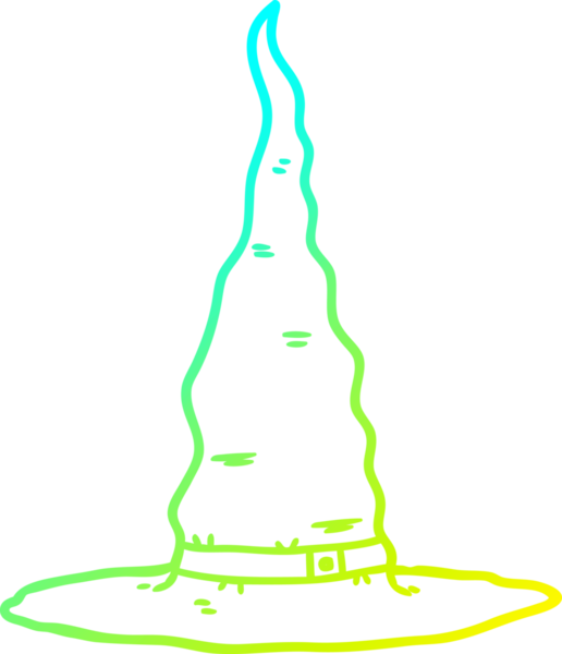 Bir insan tarafından çizilmiş bir çizgi film cadısı şapkasının soğuk çizgi çizimi.