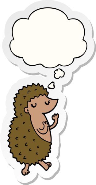 Düşünce baloncuğu insan tarafından çizilmiş bir çıkartma olan kirpi çizgi filmi.