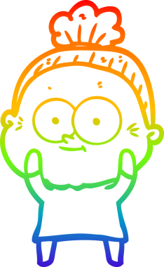 Gökkuşağı gradyan çizgi çizimi Bir insan tarafından çizilmiş mutlu yaşlı kadın