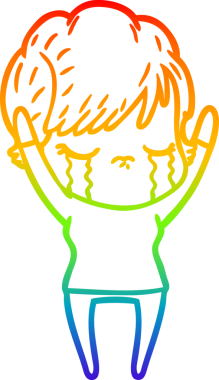 Gökkuşağı gradyan çizimi bir insan tarafından çizilmiş ağlayan bir çizgi kadın çizimi