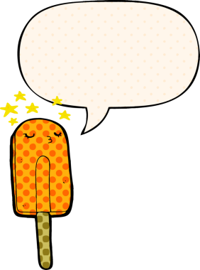 Bir insan tarafından çizilmiş çizgi roman tarzında konuşma balonlu buz lolipopu.