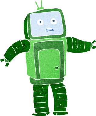 Bir insan tarafından çizilmiş komik robot.