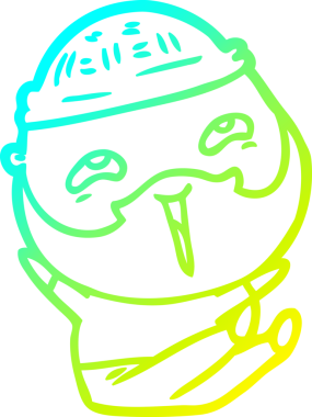 Bir insan tarafından çizilmiş, mutlu, sakallı, çizgi film karakteri.