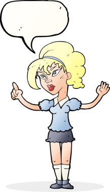 Bir insan tarafından çizilmiş konuşma baloncuğu fikri olan bir karikatür kadın.