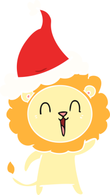 Gülen aslan eli, bir insan tarafından çizilmiş Noel Baba şapkasının düz renk çizimi.