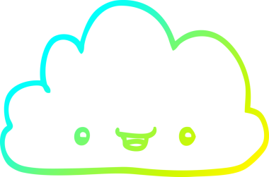 Bir insan tarafından çizilmiş küçük mutlu bulutun soğuk çizgi çizimi.