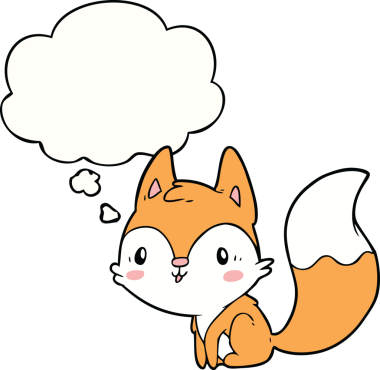 Bir insan tarafından çizilmiş düşünce baloncuklu çizgi film tilkisi.