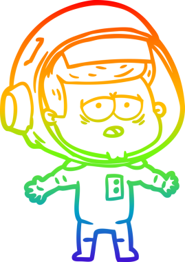 Gökkuşağı gradyan çizgi çizimi bir insan tarafından çizilmiş yorgun astronot