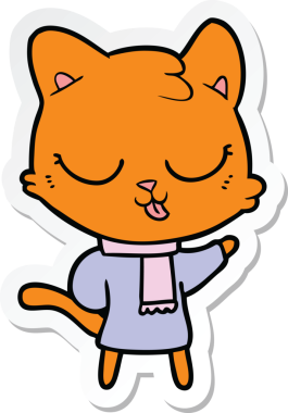 Bir insan tarafından çizilmiş çizgi film kedisinin çıkartması.