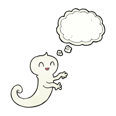 Bir insan tarafından çizilmiş serbest çizim düşünce kabarcığı desenli çizgi film hayaleti.