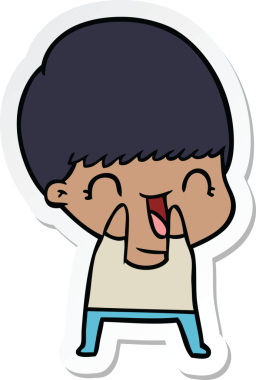 Bir insan tarafından çizilmiş mutlu bir çizgi film çocuğunun çıkartması.