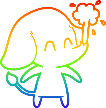 Gökkuşağı gradyan çizgisi insan tarafından çizilmiş su püskürten şirin bir fil çizimi.