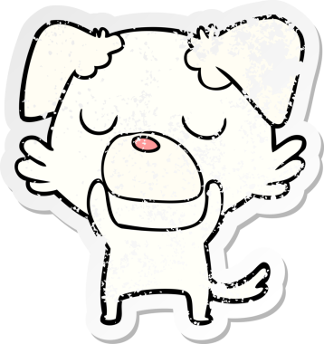 Bir insan tarafından çizilmiş bir karikatür köpeğinin sıkıntılı çıkartması.