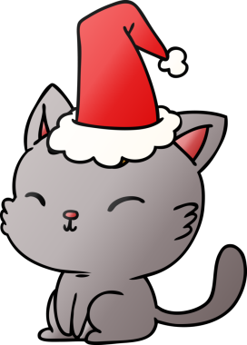 Bir insan tarafından çizilmiş kawaii kedisinin el çizimi gradyan çizgi filmi.