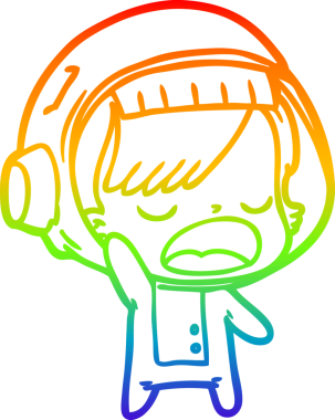 Gökkuşağı gradyan çizgi çizimi Bir insan tarafından çizilen açıklayan astronot kadın çizgi