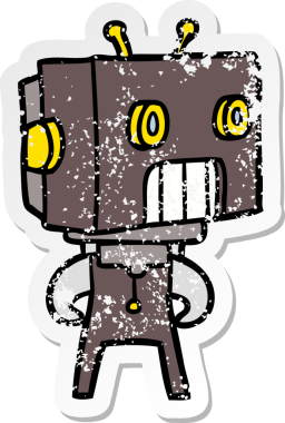 Bir insan tarafından çizilmiş karikatür robotunun sıkıntılı çıkartması.